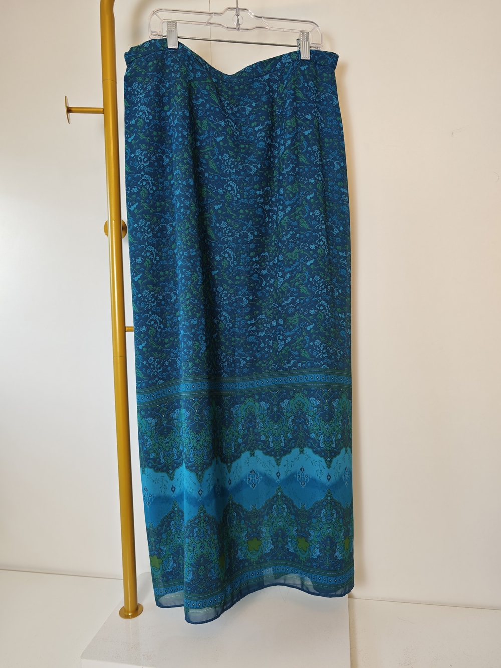 Vintage Teal Floral Maxi Skirt - Women